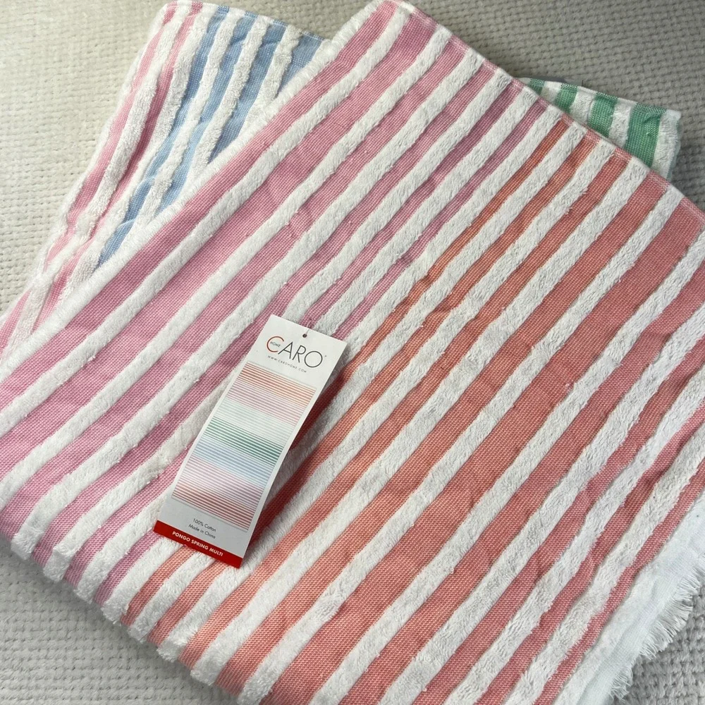 Caro Home Pongo Spring Multi Striped Cotton Beach Towel 36x68 Pink Orange Blue
